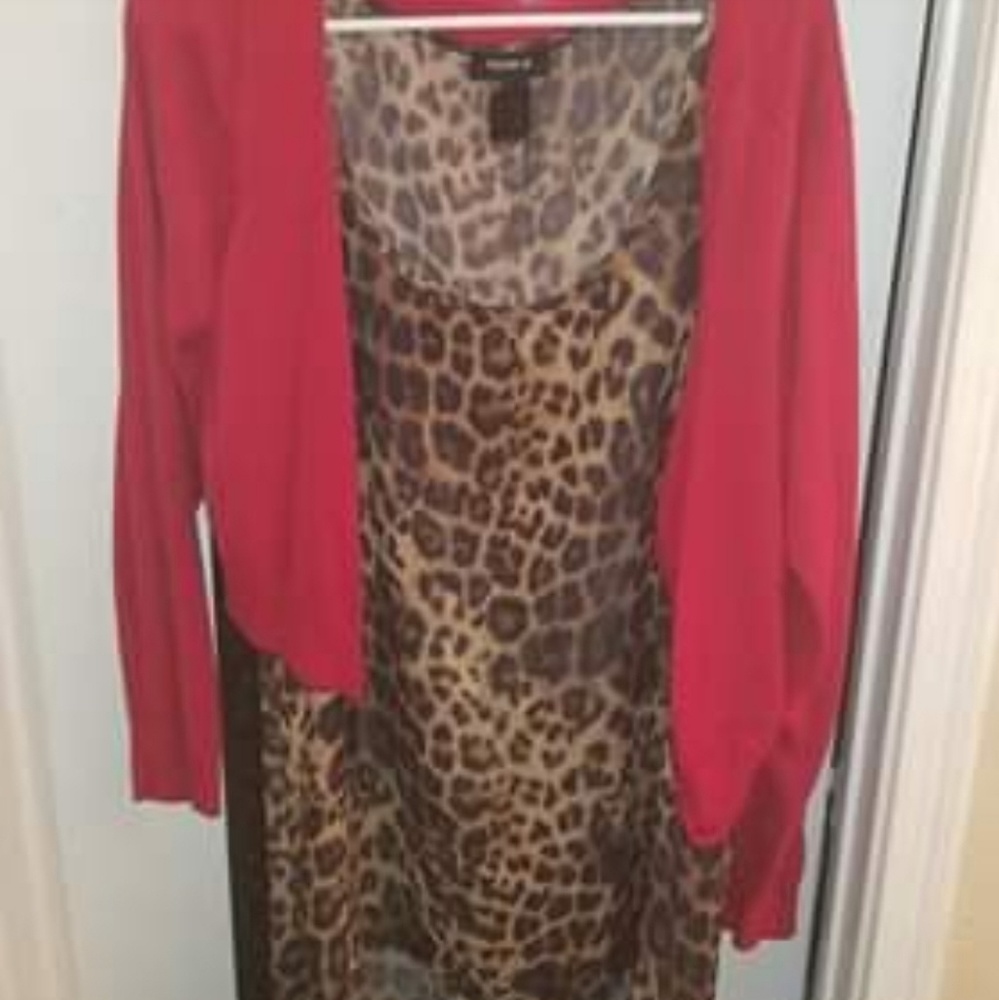 Sheer leopard print high/low tank with cardigan